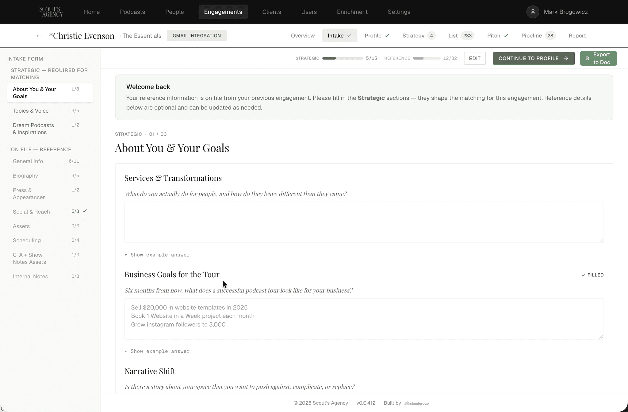Scout's Agency — intake form
