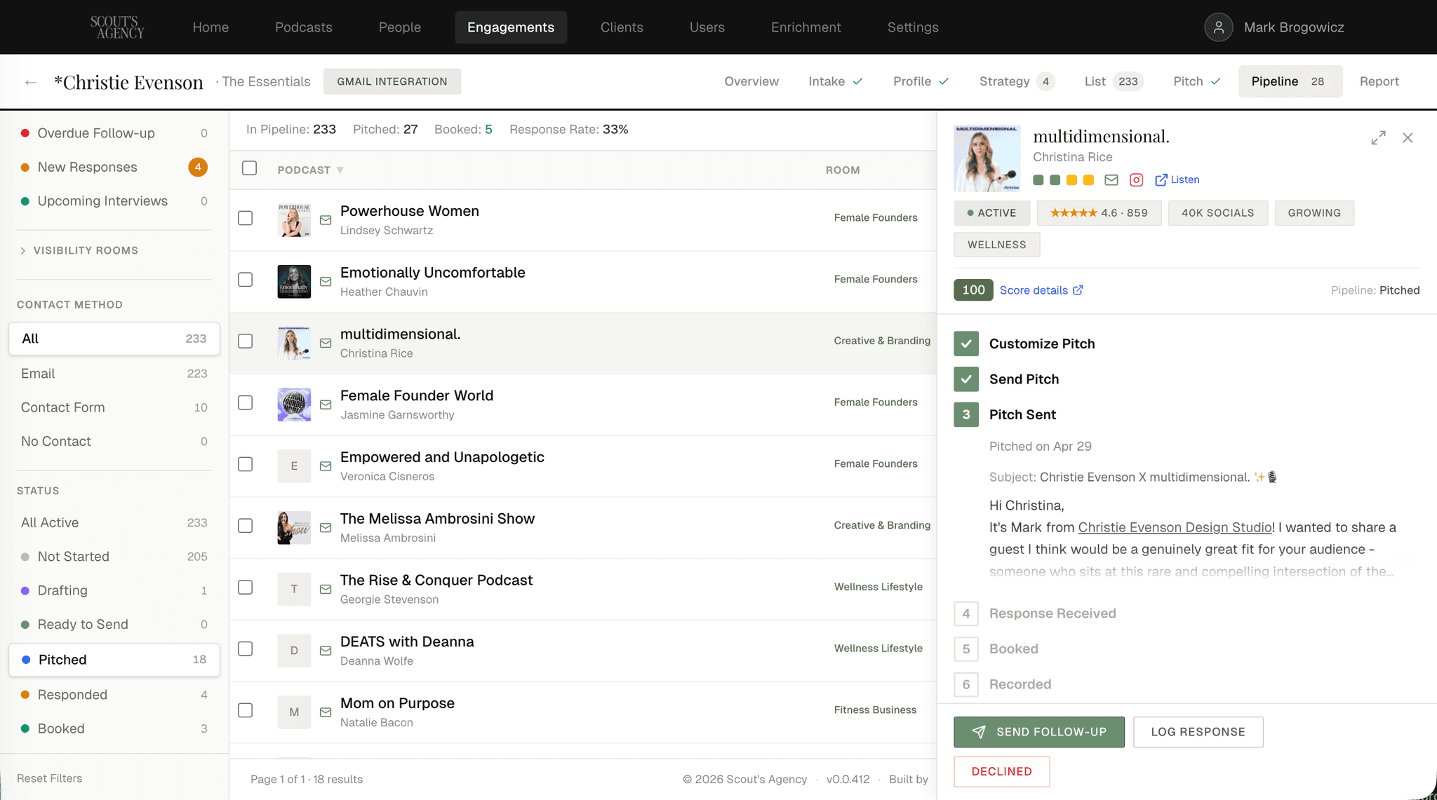 Scout's Agency pipeline view